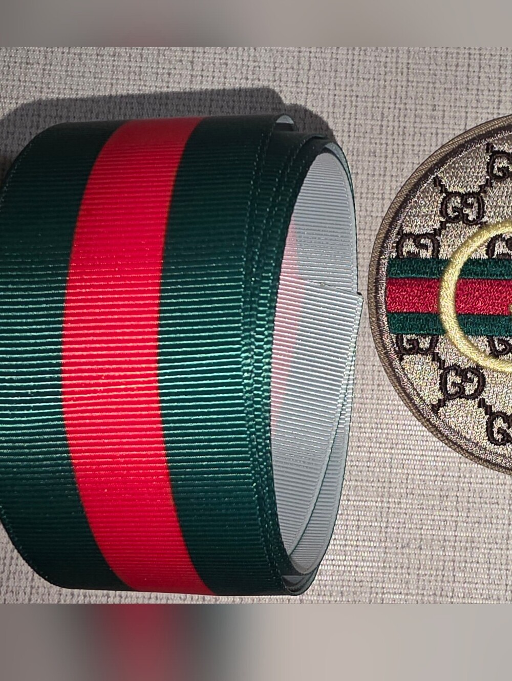 Luxury Inspired Green and Red Patch & 2 Yds 1 Inch Wide Grosgrain Ribbon Set